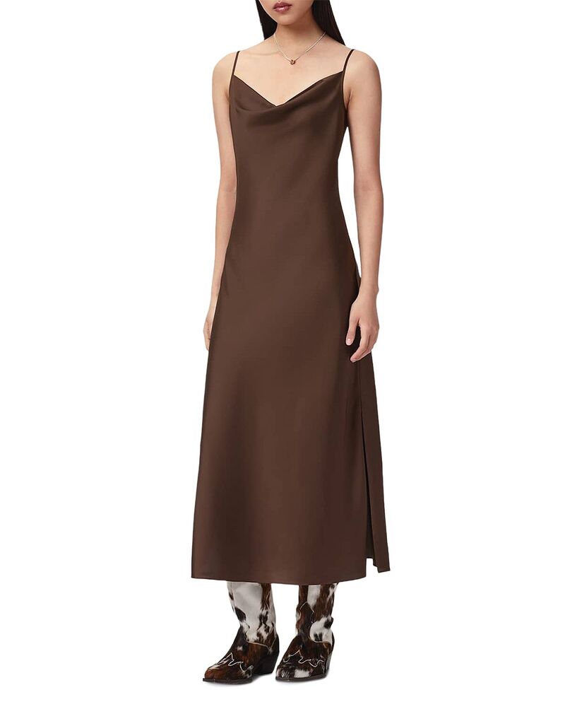 オールセインツ レディース トップス ワンピース ミディ ALLSAINTS Hadley Slip Midi Dress Bitter Brown ブラウン｜ReVida 店