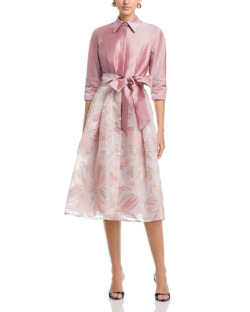 テリジョンバイリッキーフリーマン レディース トップス シャツ フラワー柄 フラワー Teri Jon by Rickie Freeman Textured Taffeta Floral Jacquard Shirt Dress Mauve Multi マルチカラー｜ReVida 店