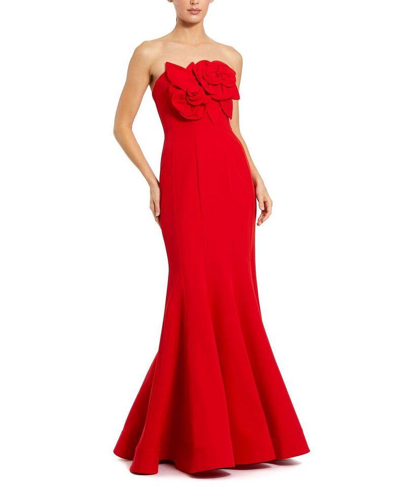 マックダガル レディース トップス ワンピース クレープ ストラップレス Mac Duggal Crepe Strapless Mermaid with 3D Flowers Gown Red レッド