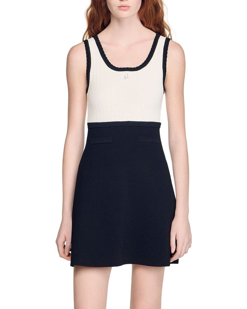 サンドロ レディース トップス ワンピース ニット Sandro Two Tone Short Knit Dress Black ブラック｜ReVida 店 44,070円