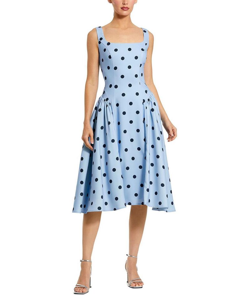 マックダガル レディース トップス ワンピース ドット柄 A ライン ドット フリル ミディ Mac Duggal Polka Dot A-Line Midi Dress with Square Neck and Ruffle Gussetsky Multi マルチカラー