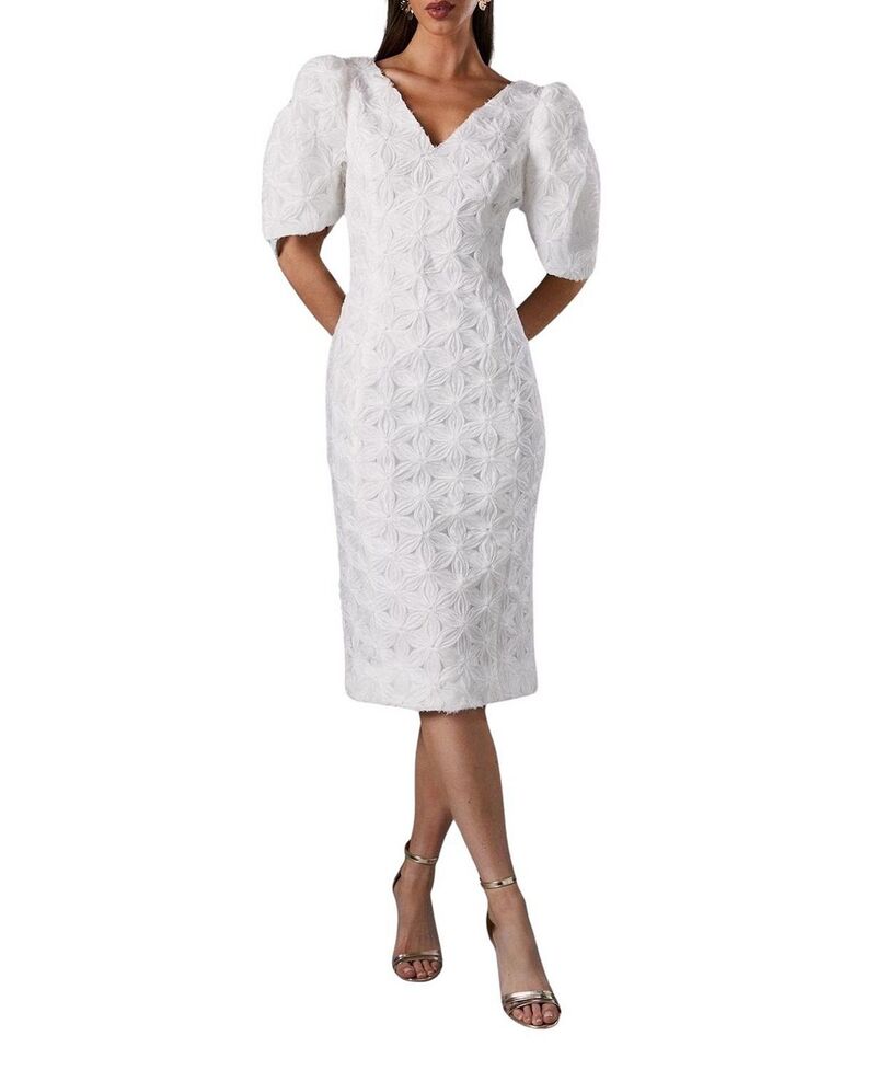コースト レディース トップス ワンピース フラワー柄 プリーツ フラワー Coast Floral Pleated Sleeve Pencil Dress Ivory アイボリー｜ReVida 店