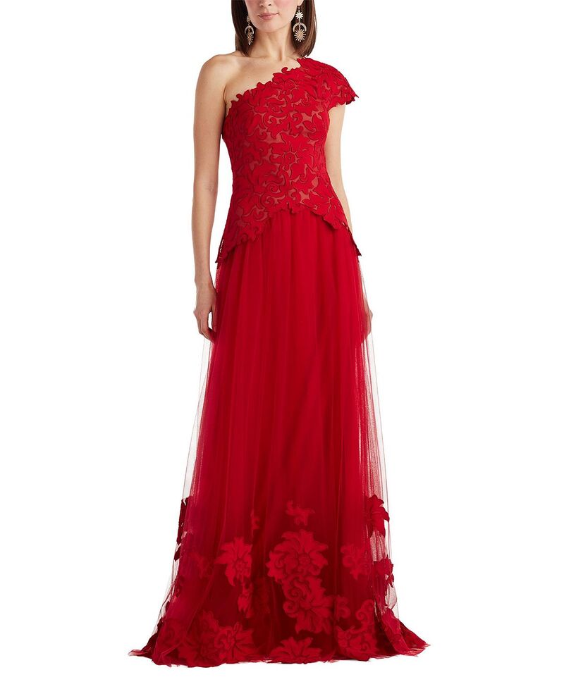 タダシショージ レディース トップス ワンピース ワンショルダー Tadashi Shoji Marcelline One-Shoulder Laser-Cut Gown Cherry/Nude