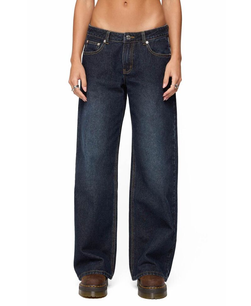 アディクテッド レディース ボトムス デニムパンツ ローライズ ジーンズ Edikted Raelynn Dark Rinse Washed Low Rise Baggy Jeans Dark-Blue-Washed ブルー