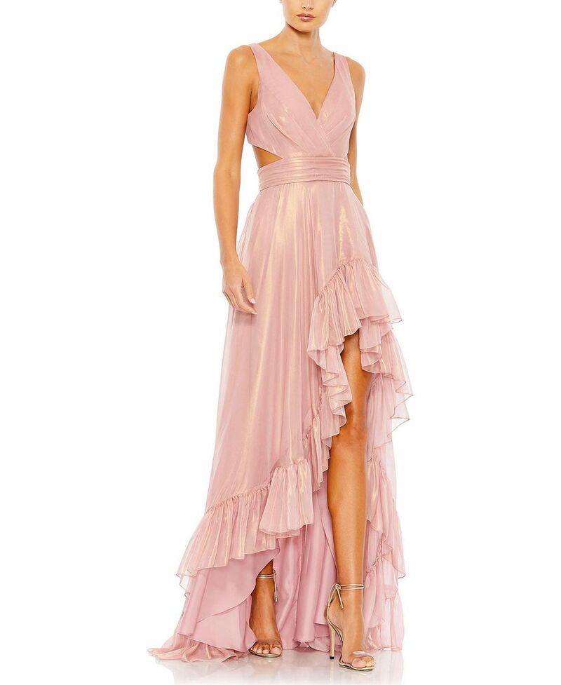 マックダガル レディース トップス 衣装 カットアウト フラウンス Mac Duggal Cut Out High Low Ruffle Gown Rose Gold ゴールド