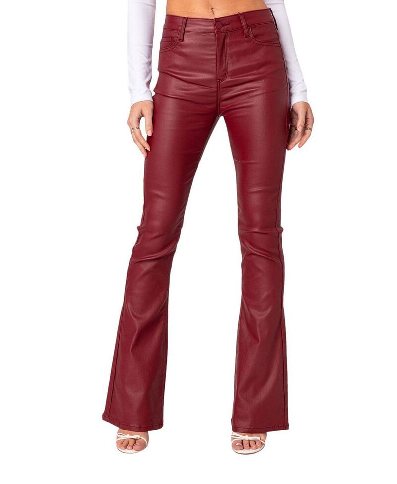 アディクテッド レディース ボトムス デニムパンツ ジーンズ Edikted Luna Flare Jeans Burgundy バーガンディ