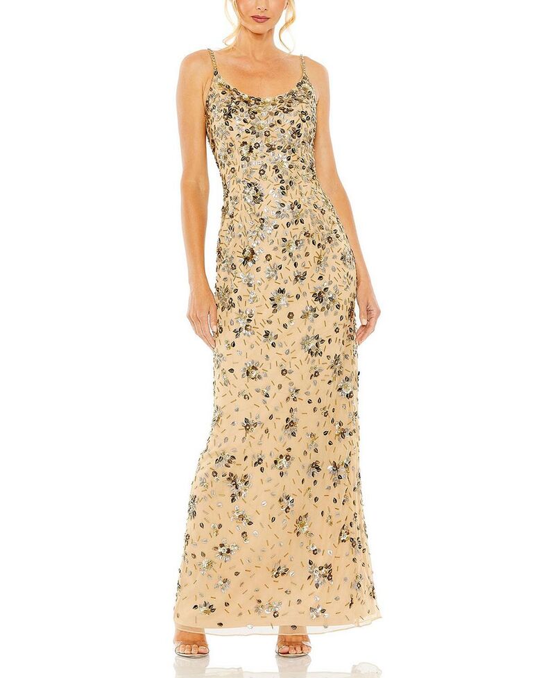 マックダガル レディース トップス ワンピース フラワー柄 フラワー Mac Duggal Floral Embellished Scoop Neck Eveningown Gold ゴールド