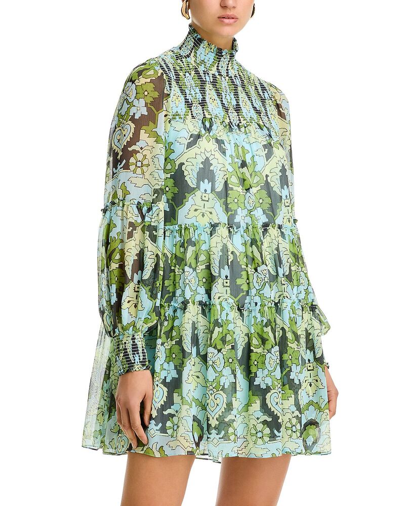 サンク ア セプト レディース トップス ワンピース シャーリング Cinq ? Sept Damask Rika Paisley Smocked Tent Dress Light Cyan シアン