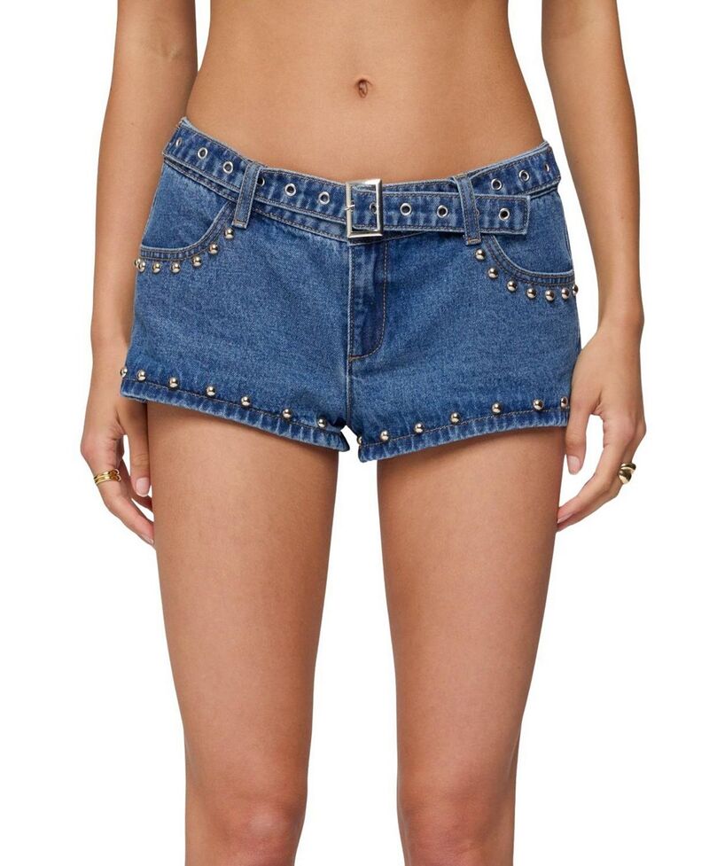 アディクテッド レディース ボトムス ハーフパンツ・ショーツ ショートパンツ デニム Edikted Grommet & Studenimicro Shorts Blue ブルー