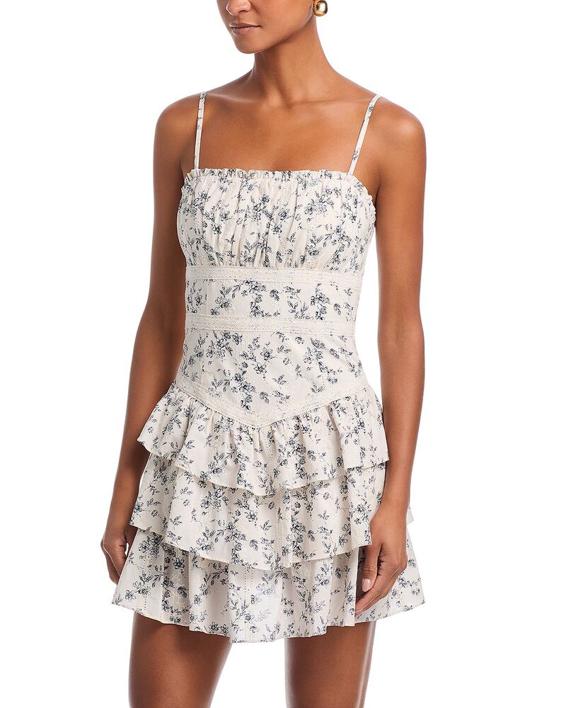 アクア レディース トップス ワンピース フラワー柄 ミニ フラワー AQUA Ditsy Floral Mini Dress - Exclusive White/Navy ホワイト 16,786円