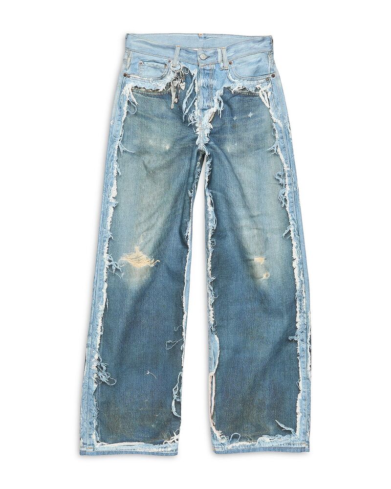 アクネ ストゥディオズ レディース ボトムス デニムパンツ ワイドレッグ ジーンズ Acne Studios Distressed Wide Leg Jeans in Mid Blue ブルー|ReVida 店
