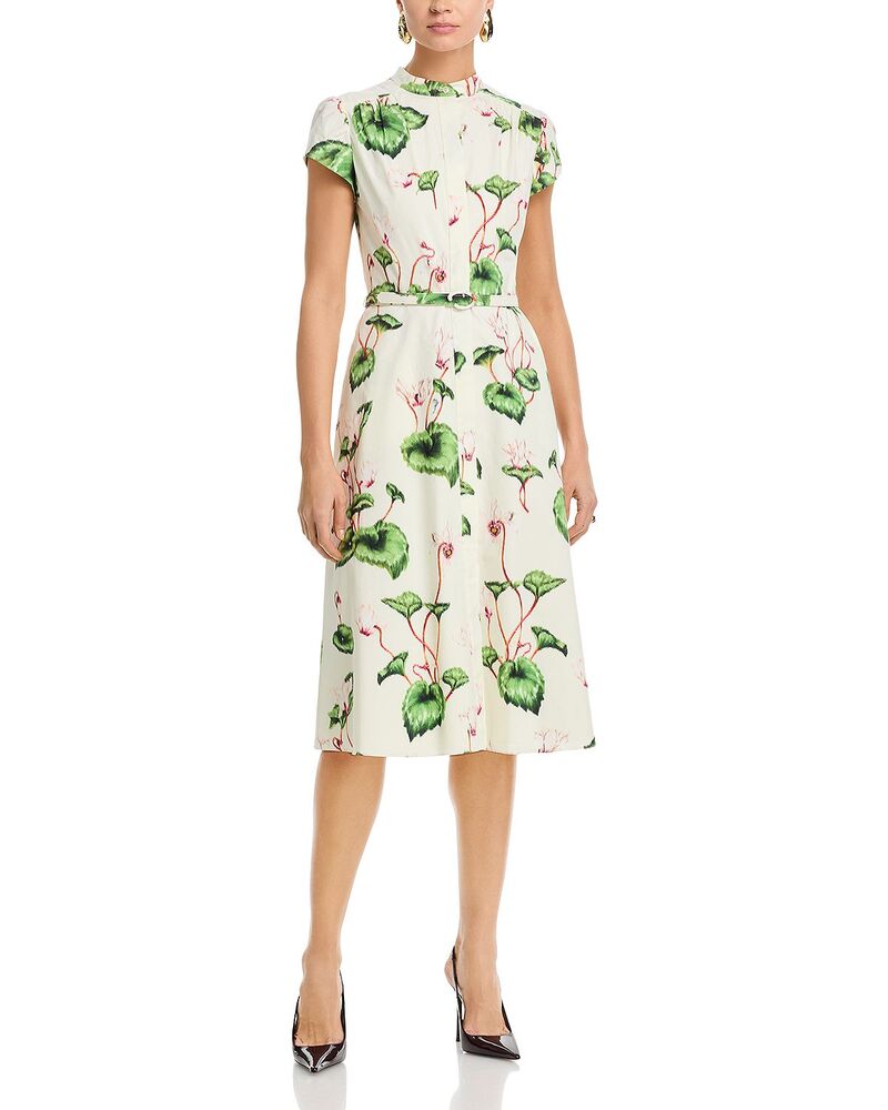 オスカー デ ラ レンタ レディース トップス 衣裳 旗がしら Oscar de la Renta Cap Sleeve Chine Cyclamen Poplin Day Dress White/Ivory 白いこと