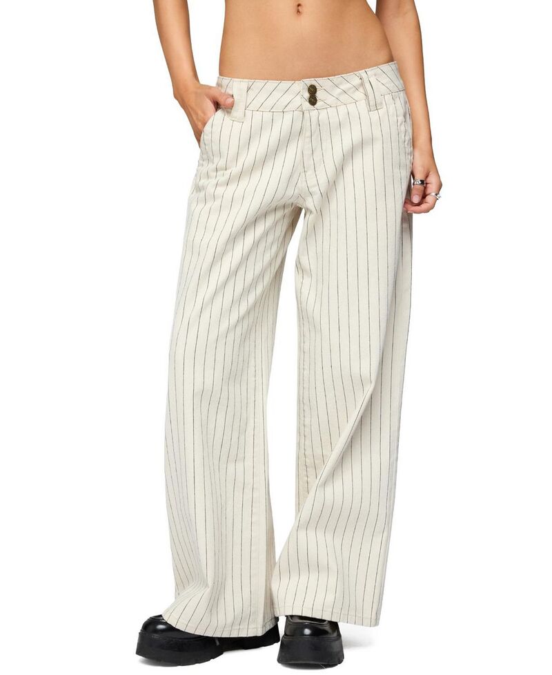 アディクテッド レディース ボトムス デニムパンツ ローライズ プチ ジーンズ Edikted Petite Cory Striped Low Rise Colored Wash Jeans Cream クリーム
