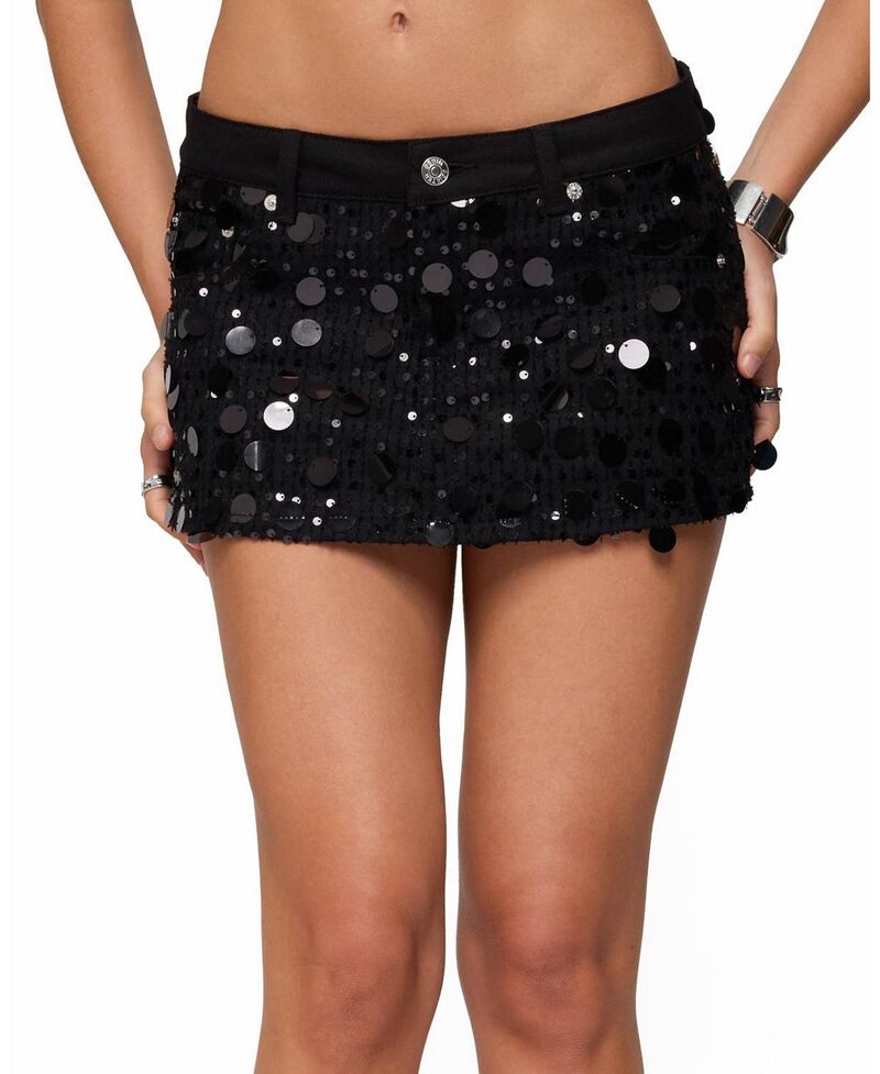 アディクテッド レディース ボトムスカート ミニ スパンコール デニム Edikted Alenna Sequin Denimini Skort Black ブラック