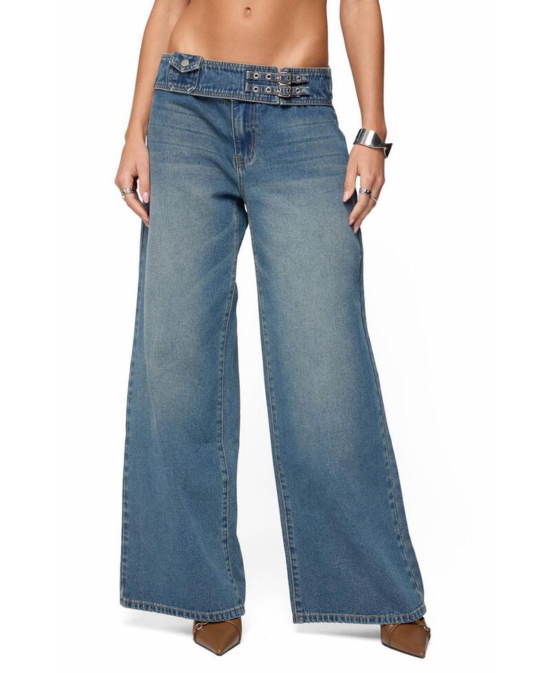 アディクテッド レディース ボトムス デニムパンツ ローライズ ジーンズ Ediktedouble Buckle Low Rise Baggy Jeans Blue ブルー|ReVida 店