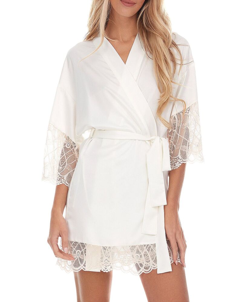 フローラニクルーズ レディース アンダー御召しもの ナイト爵御召しもの 繻子 Flora Nikrooz Gabby Satin Kimono Robe Ivory 象牙色