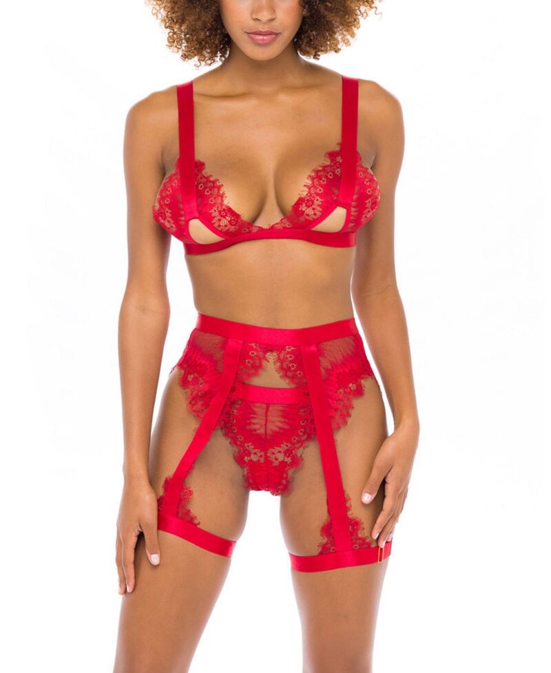 ララシェリ レディース アンダーウェア ブラジャー Oh La Cheri Janet Soft Cup Bra with Matchingarter and Panty Red レッド
