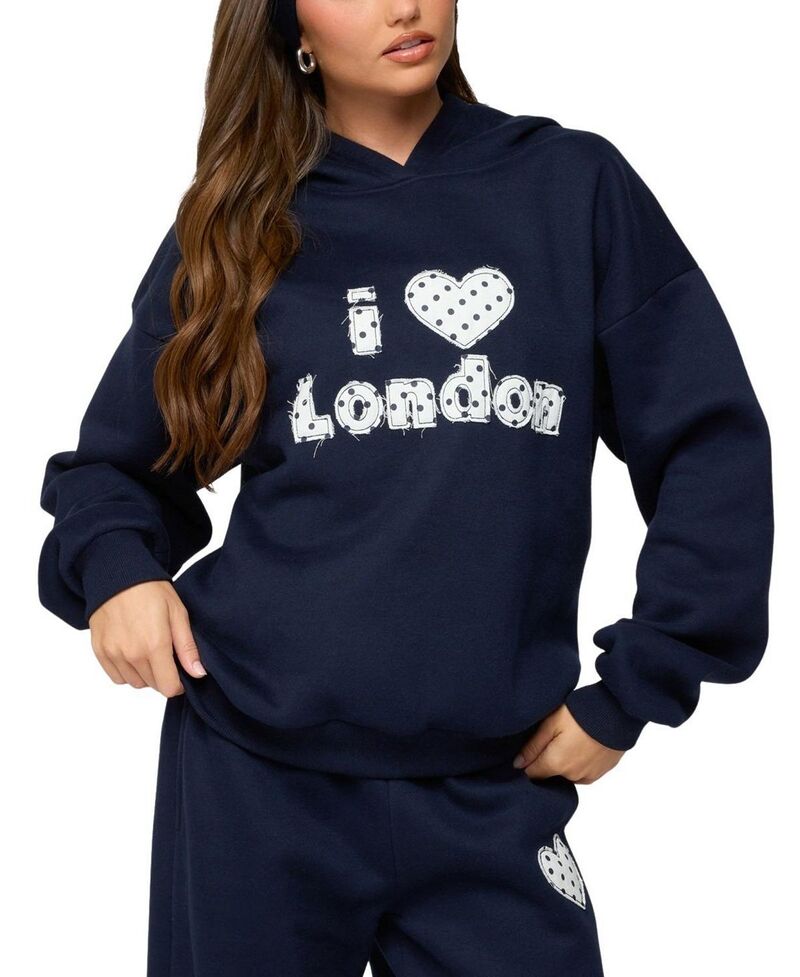 アディクテッド レディース アウター パーカー・スウェット Edikted I Heart London Hoodie Navy ネイビー