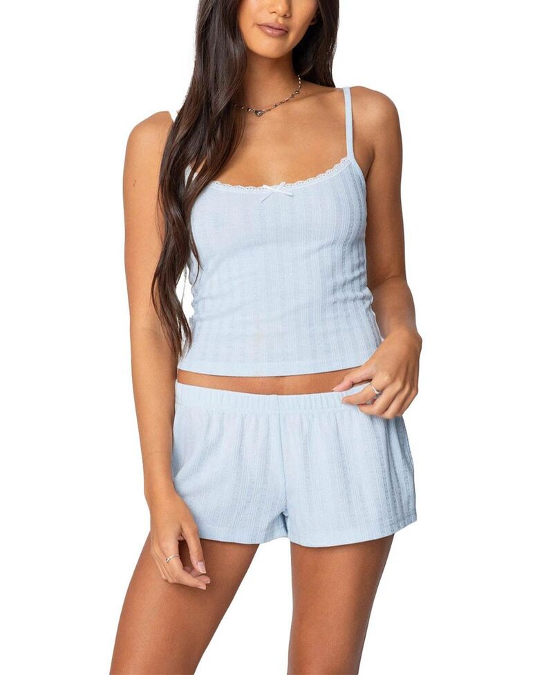 アディクテッド レディース トップス タンクトップ Edikted Irene Pointelle Tank Top Light Blue ブルー