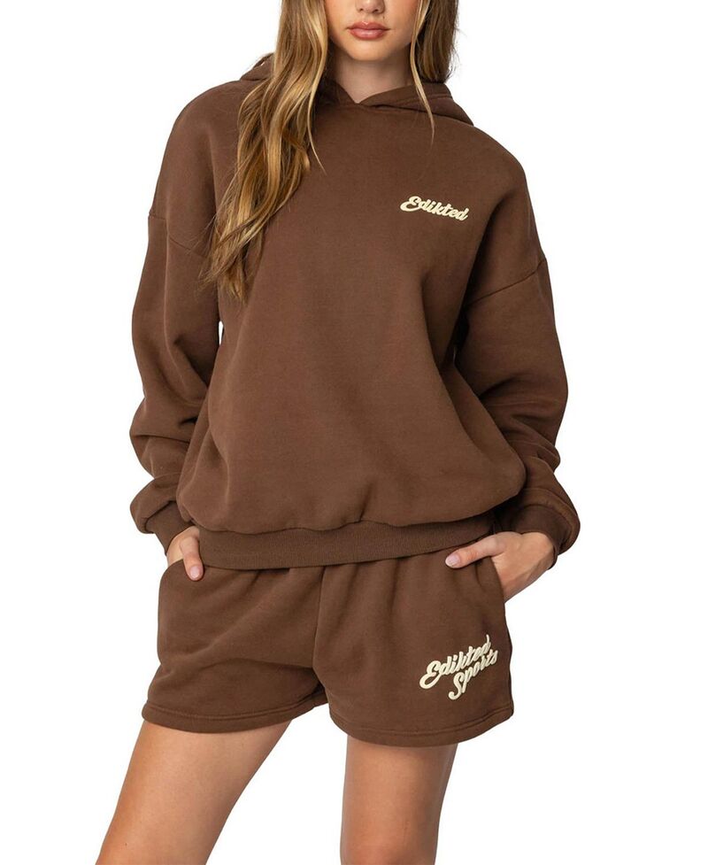 アディクテッド レディース アウター パーカー・スウェット Edikted So Sporty Hoodie Brown ブラウン
