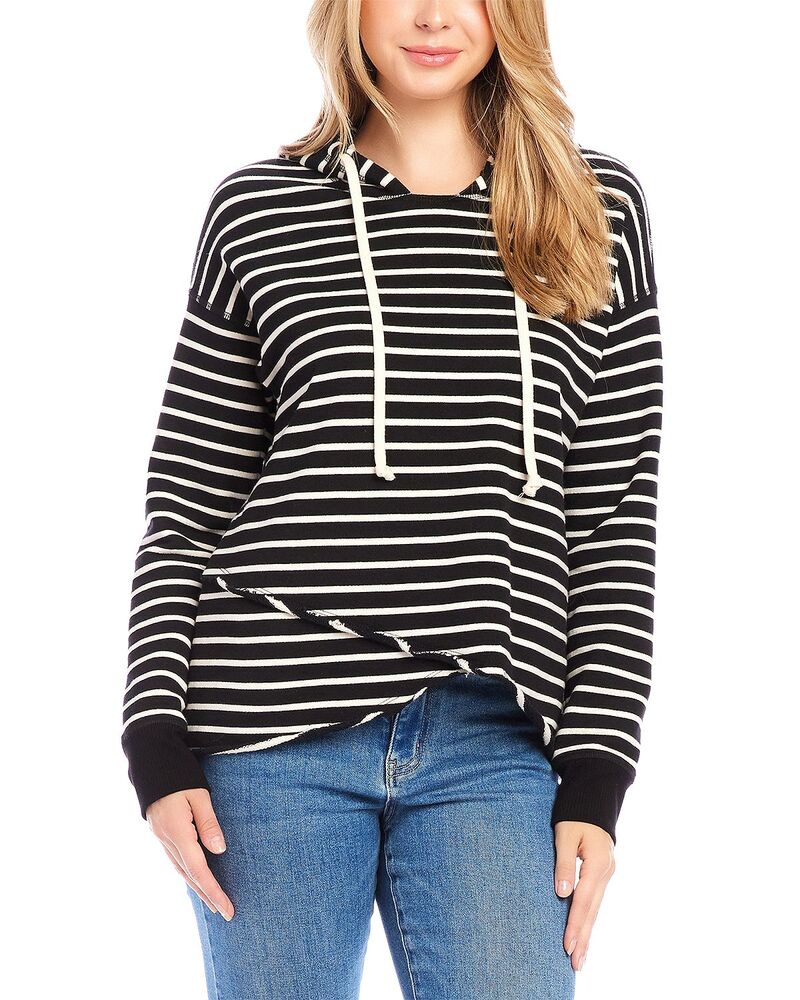 カレンケーン レディース アウター パーカー・スウェット アシンメトリー シャツ Karen Kane Striped Asymmetric Hem Hooded Sweatshirt Stripe ストライプ
