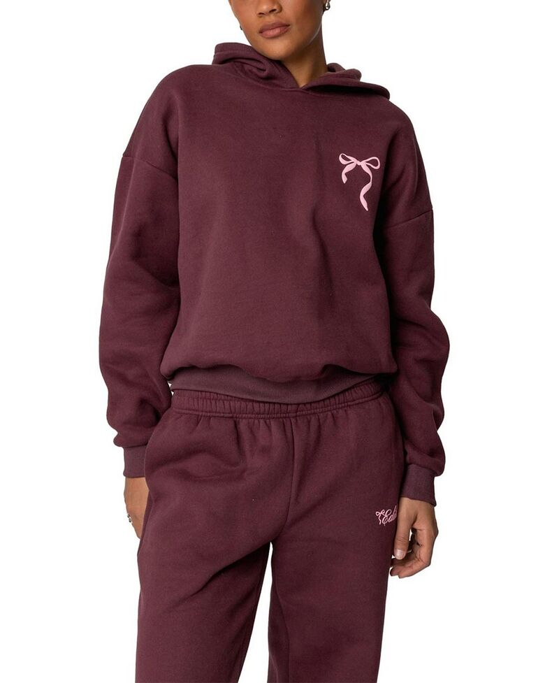 アディクテッド レディース アウター パーカー・スウェット Edikted Sasha Bow Detail Hoodie Burgundy バーガンディ