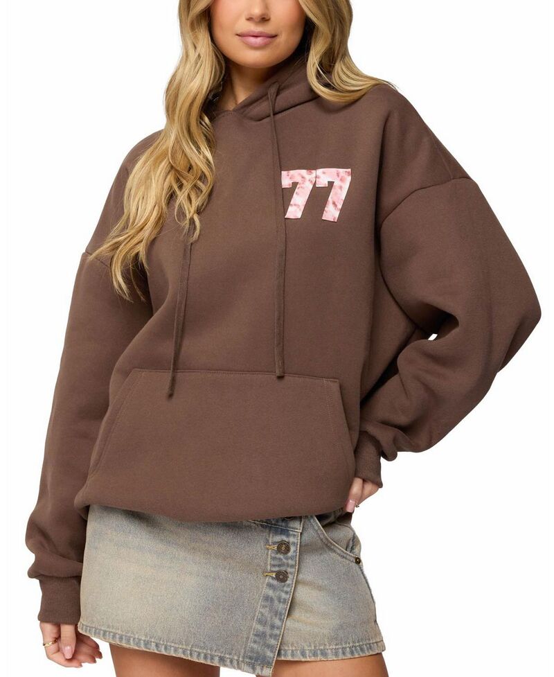 アディクテッド レディース アウター パーカー・スウェット Edikted Leopard 77 Oversized Hoodie Brown ブラウン