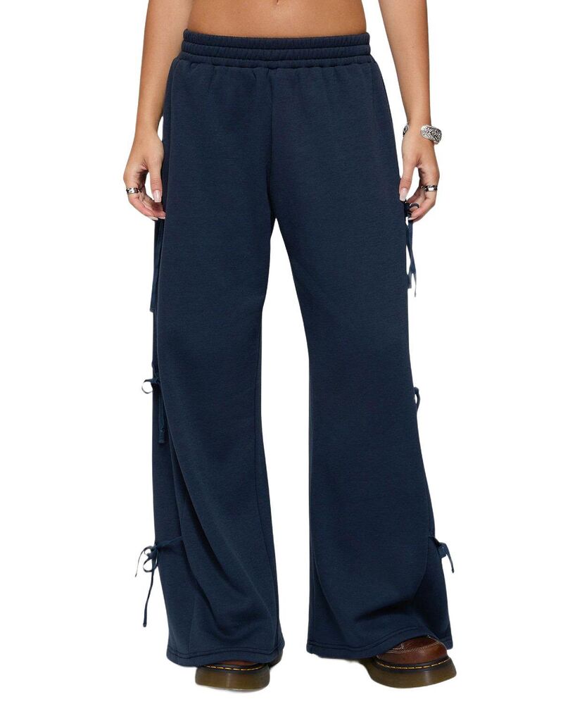 アディクテッド レディース ボトムス カジュアルパンツ スウェットパンツ Edikted Claudette Baggy Ribbon Sweatpants Navy ネイビー