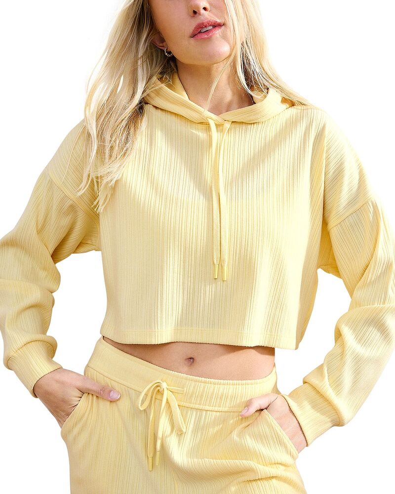 ビヨンドヨガ レディース アウター パーカー・スウェット リブ Beyond Yoga Breatheasy Ribbed Hoodie Yellow Swirl イエロー|ReVida 店
