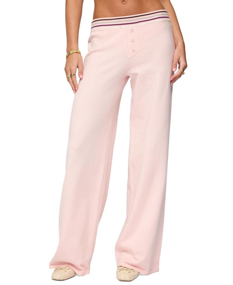 アディクテッド レディース ボトムス カジュアルパンツ ニット Edikted Miya Stripey Knit Pants Light-Pink ピンク｜ReVida 店