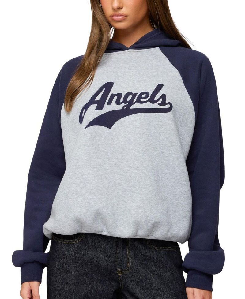 アディクテッド レディース アウター パーカー・スウェット Edikted Angels Raglan Oversized Hoodie Gray-Melange-And-Navy グレー｜ReVida 店
