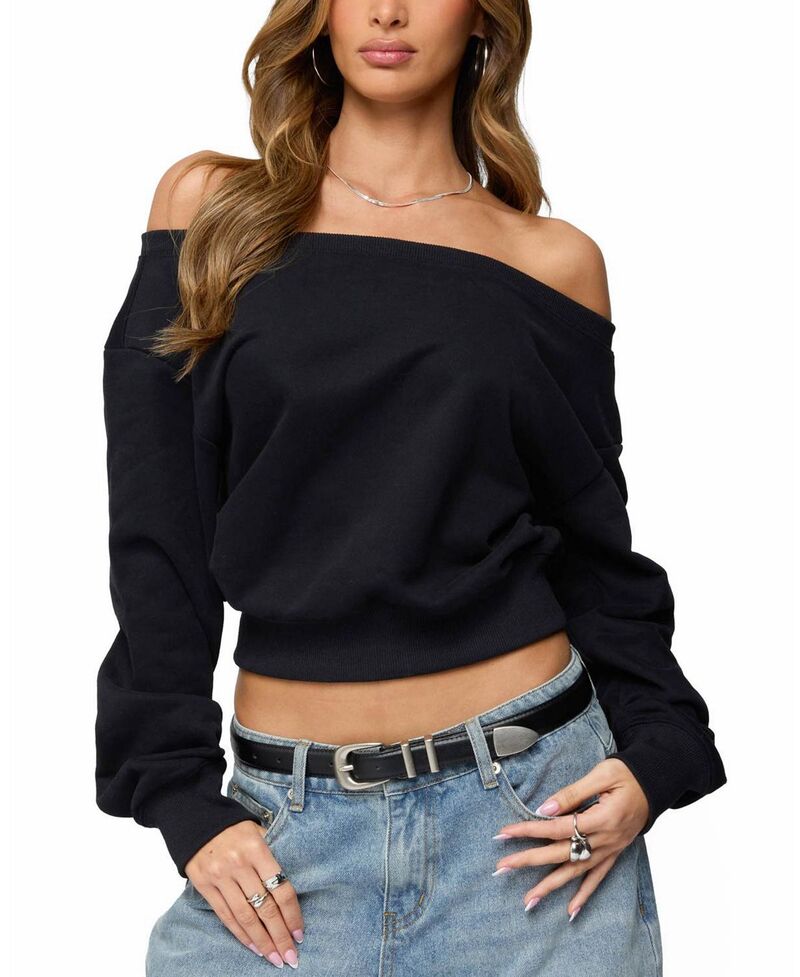 アディクテッド レディース アウター パーカー・スウェット シャツ Edikted Christy Off Shoulder Sweatshirt Black ブラック