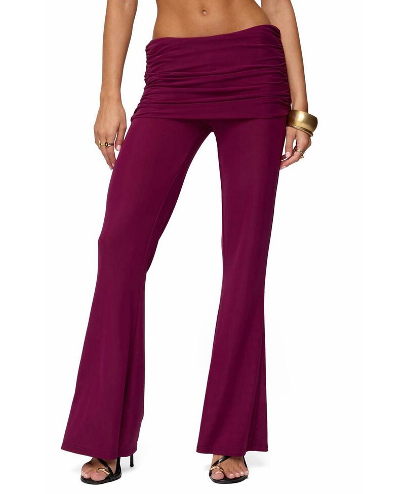 アディクテッド レディース ボトムスカート ミニ パンツ Edikted Halli Foldover Mini Skirt Pants Burgundy バーガンディ