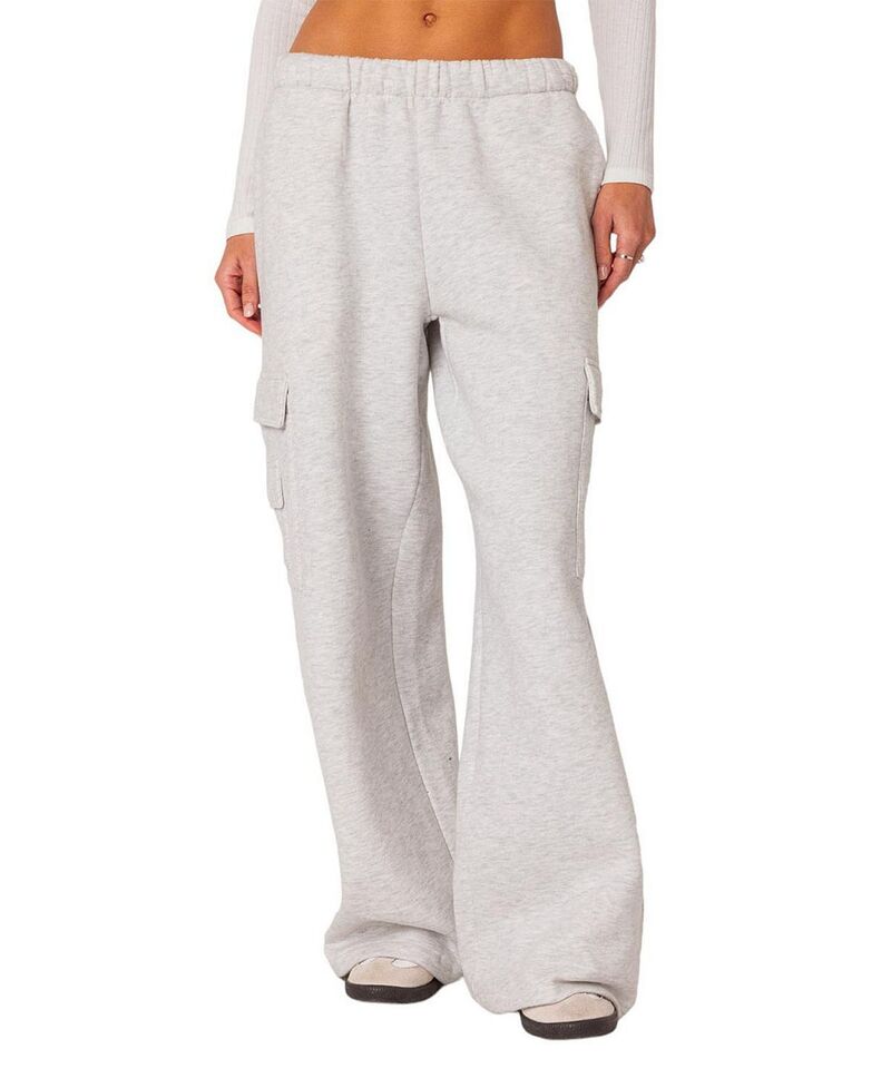 アディクテッド レディース ボトムス カジュアルパンツ ワイドレッグ スウェットパンツ Edikted Wide Leg Cargo Sweatpants Light Gray グレー|ReVida 店