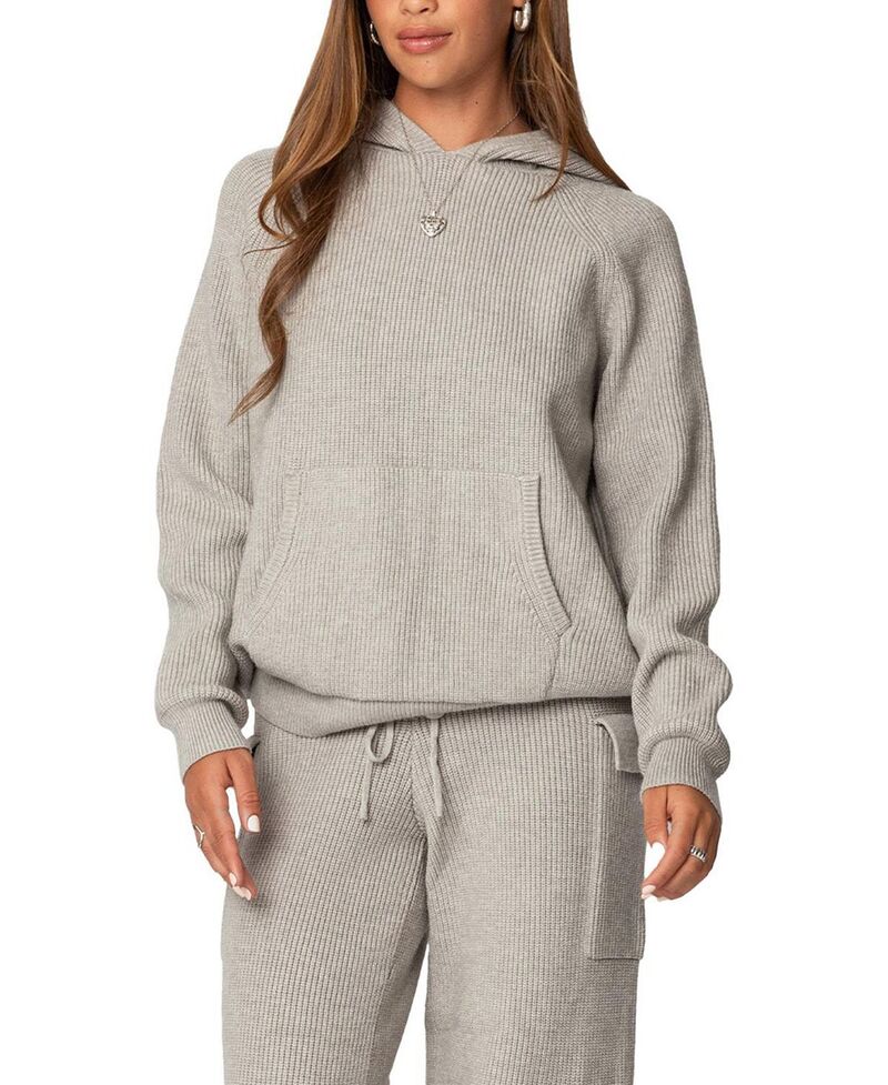 アディクテッド レディース アウター パーカー・スウェット ニット Edikted Wynter Oversized Knit Hoodie Gray Melange グレー|ReVida 店