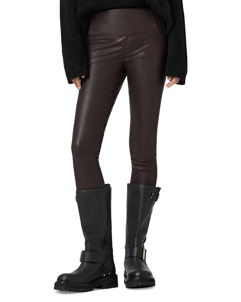 オールセインツ レディース ボトムス レギンス なめし革 ALLSAINTS Cora Leather Leggings Bitter Brown 赤銅色