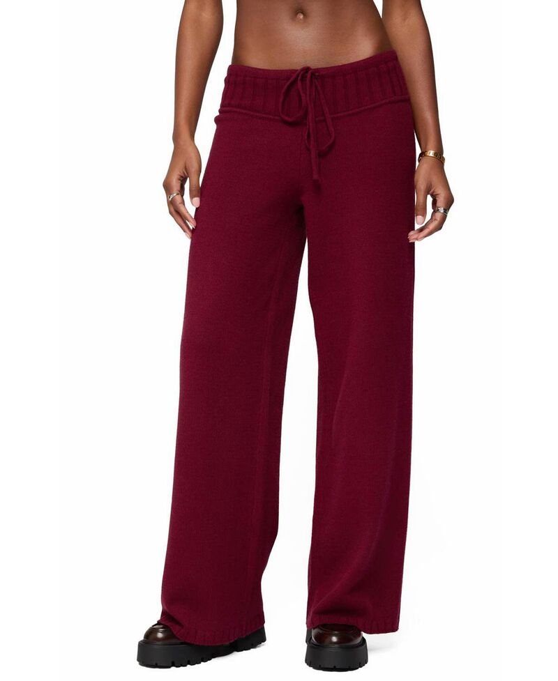 アディクテッド レディース ボトムス カジュアルパンツ ストレート ニット Edikted Russell Straight Leg Knit Pants Burgundy バーガンディ|ReVida 店