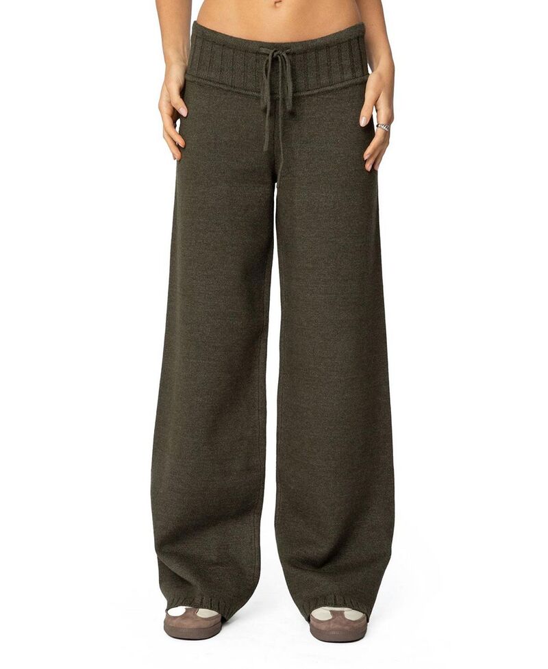 アディクテッド レディース ボトムス カジュアルパンツ ストレート ニット Edikted Russell Straight Leg Knit Pants Olive オリーブ