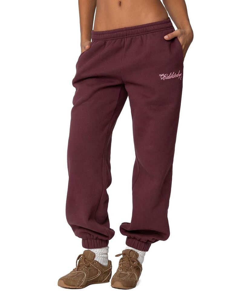 アディクテッド レディース ボトムス カジュアルパンツ スウェットパンツ Edikted Sasha Bow Detail Sweatpants Burgundy バーガンディ