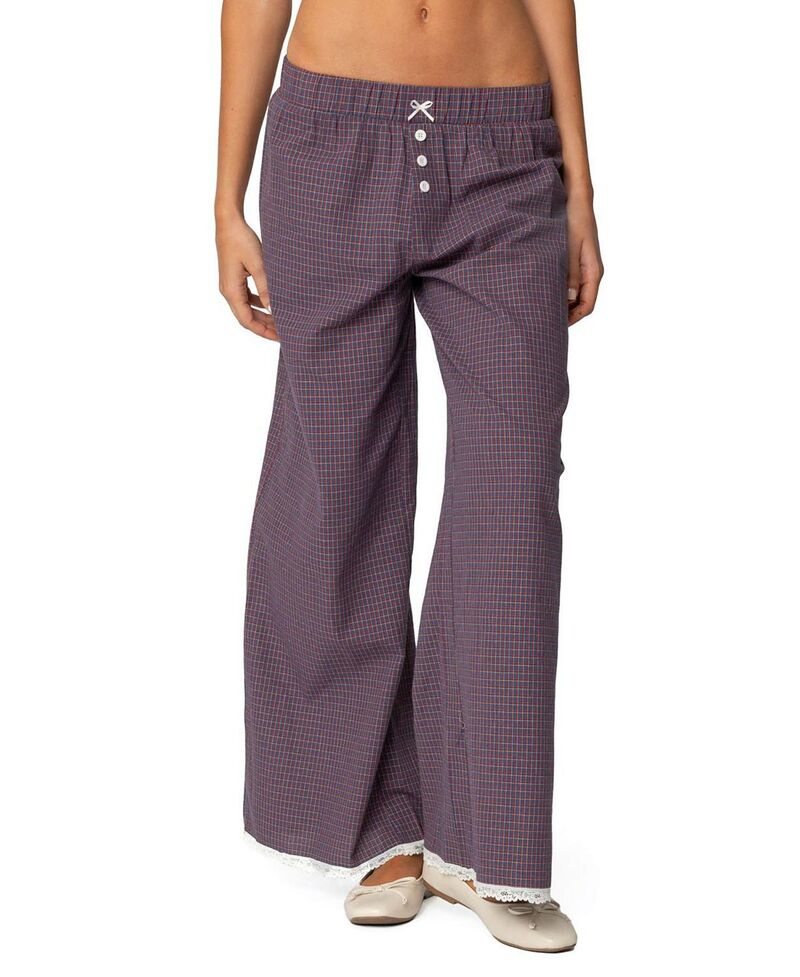 アディクテッド レディース ボトムス 心地好いズボン下 Ediktedakota Plaid Pants Navy 米国海軍