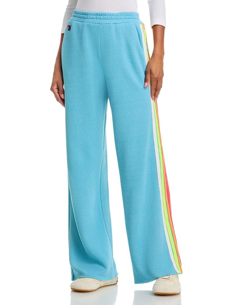 アヴィエイターネイション レディース ボトムス カジュアルパンツ ワイドレッグ Aviator Nation Side Stripe Wide Leg Pants Aqua White Neon ホワイト｜ReVida 店