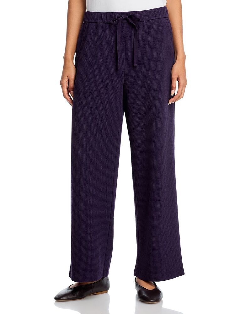 エイリーンフィッシャー レディース ボトムス カジュアルパンツ アンクル ニット Eileen Fisher Waffle Double Knit Wide Ankle Pants with Drawstring Aubergine オーバージーン