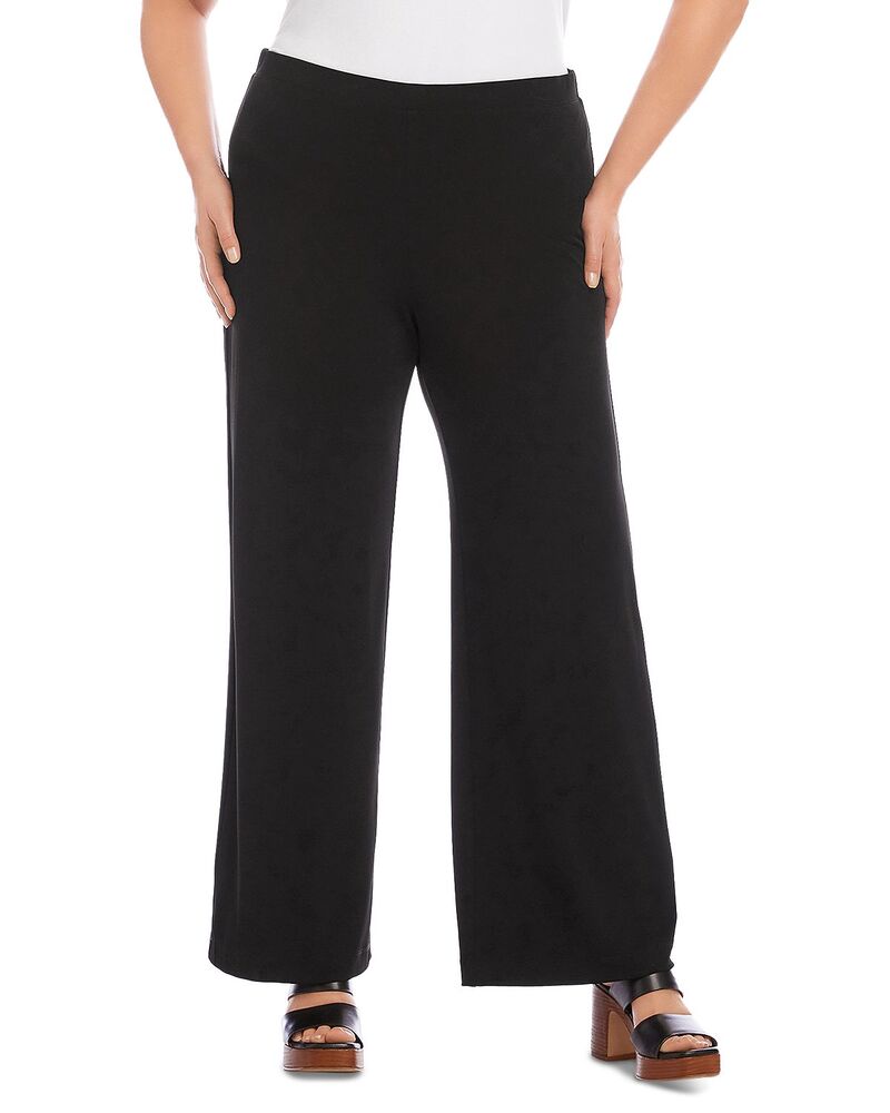 カレンケーン レディース ボトムス 心地好いズボン下 ワイドレッグ プチ ティーシャツ Karen Kane Petites Travel Jersey Wide Leg Pants Black 黒いこと パンツ-ボトムス-レディースファッション
