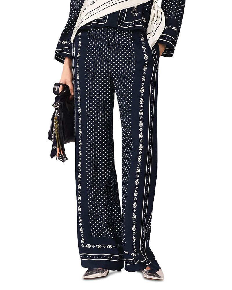 マージュ レディース ボトムス カジュアルパンツ ワイドレッグ プリント Maje Bandana Print Wide Leg Pants Navy Polka Dot Bandana Print ネイビー｜ReVida 店
