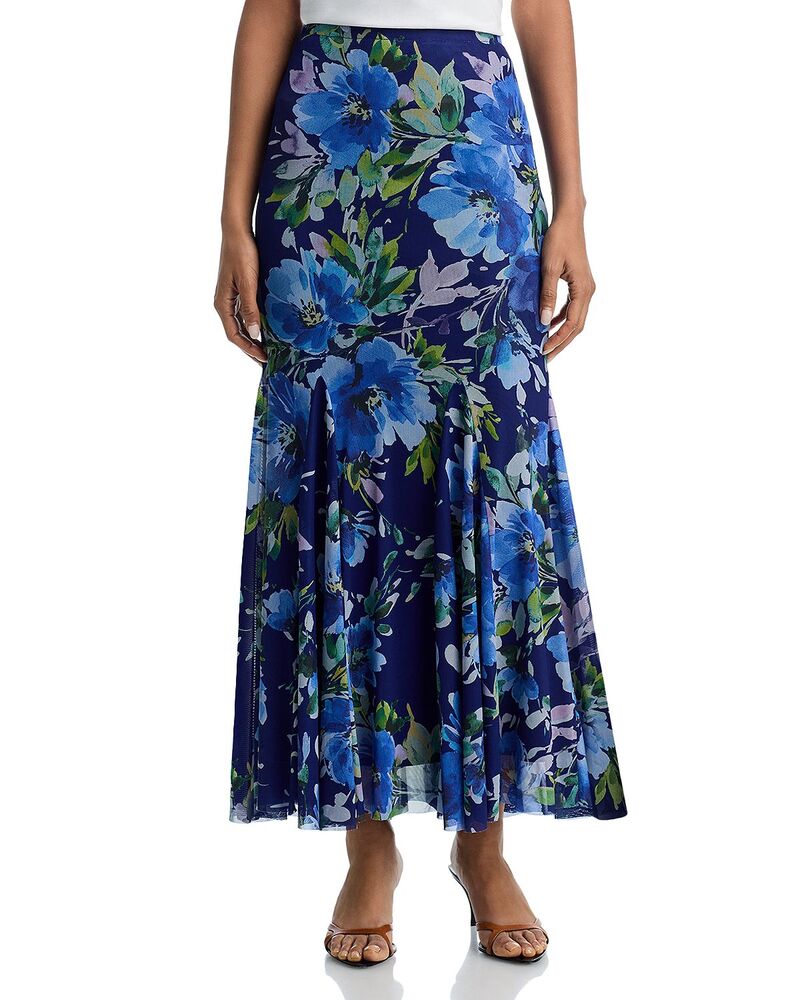 アクア レディース ボトムスカート フラワー柄 プリント メッシュ マキシ フラワー AQUA Floral Print Fishtail Mesh Maxi Skirt - Exclusive Navy Multi ネイビー|ReVida 店