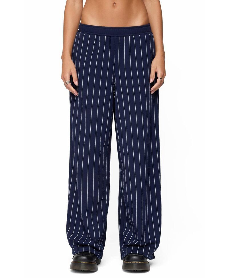 アディクテッド レディース ボトムス カジュアルパンツ ワイドレッグ スウェットパンツ Edikted Mercer Pinstripe Wide Leg Sweatpants Navy ネイビー|ReVida 店