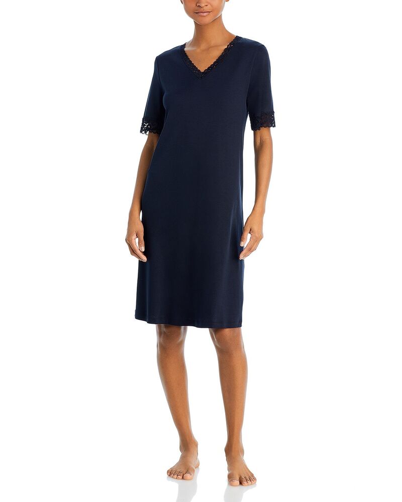 ハンロ レディース アンダー御召しもの ナイト爵御召しもの Hanro Momentshort Sleeve Nightgown Black 黒いこと