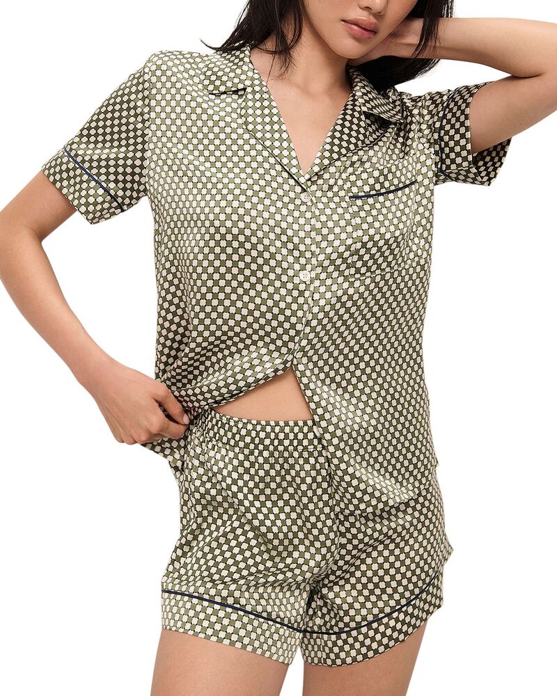 エバージェイ レディース アウター パーカー・スウェット 刷り上げる 地絹 Eberjey Inez Printed Washable Silk Short Pajama Set Geo Sphere Moss/Navy 米国海軍