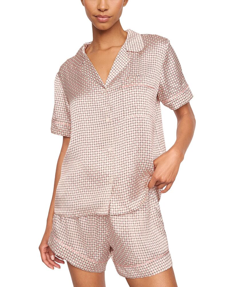 エバージェイ レディース アウター パーカー・スウェット 刷り上げる 地絹 Eberjey Inez Printed Washable Silk Short Pajama Set Geosphere Silver Pink さくら色