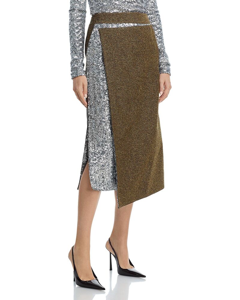 ラバンヌ レディース ボトムスカート ツイード スパンコール Rabanne Tweed Sequin Long Skirt Blackcombo｜ReVida 店